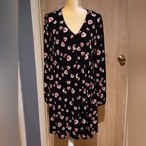 CATO Black V Neck Floral Dress